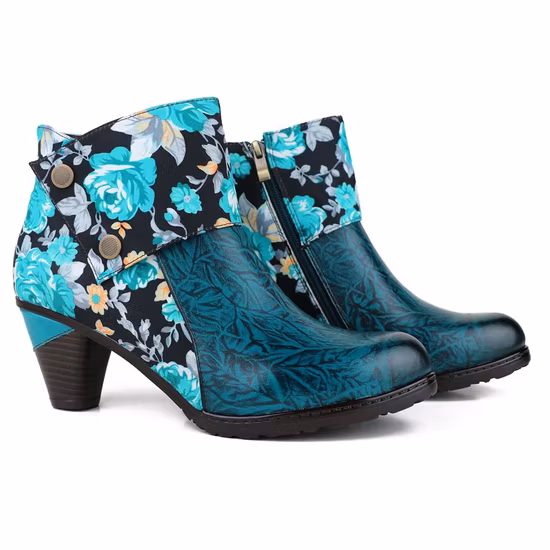 Lady′s Hand-Painted Flower Boots Gardening Bohemian Ankle Boots