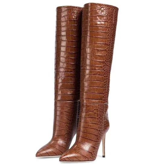 Модные кожаные женские туфли-лодочки на высоком каблуке, женская обувь, зимние сапоги