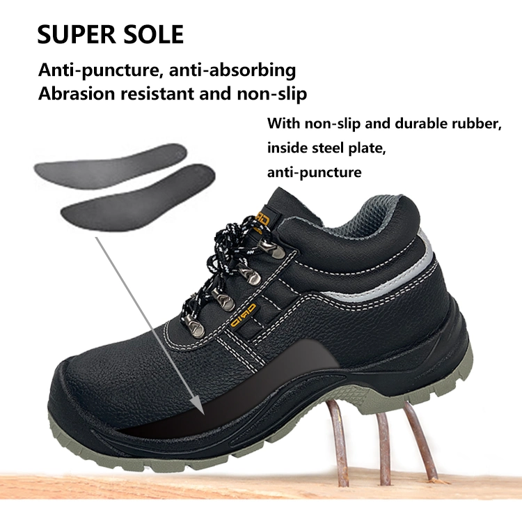 Factory Price Black Buffalo Waterproof Leather Injection Mi-High Men Safety Boots with Double Density PU/PU Outsole