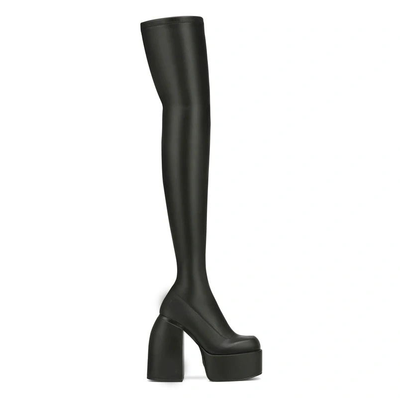 Sexy Elastic Leather Over The Knee Chunky Women Platform Boots