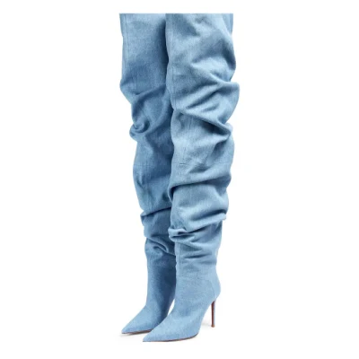 Новинки зимних коллекций 2023 женские длинные сапоги выше колена со складками