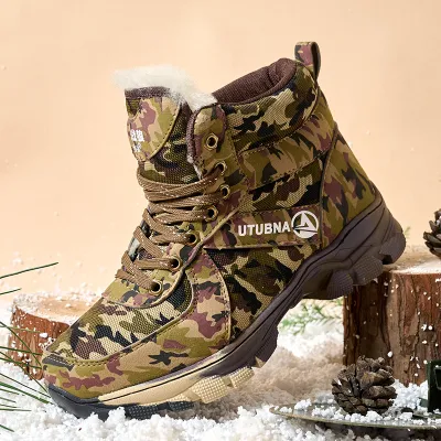 Bn037 Зимняя мужская обувь, бархатная теплая хлопковая обувь, мужские нескользящие камуфляжные шерстяные зимние ботинки, теплая обувь
